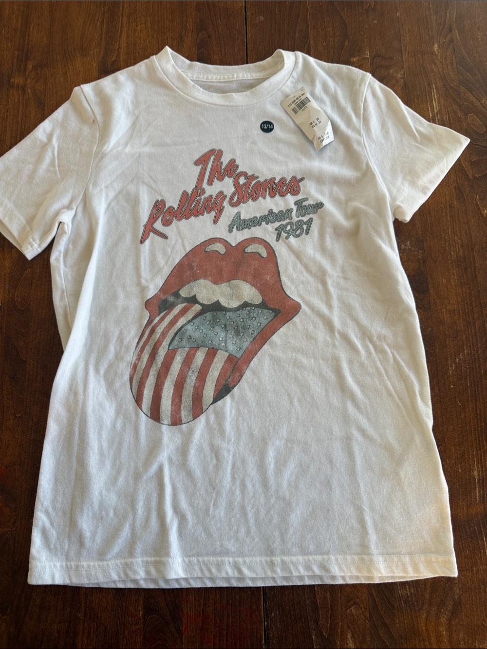 abercrombie kids White Rolling Stones Graphic Tee with Red and Blue Accents